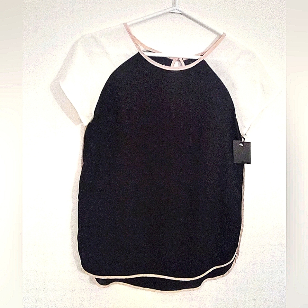 MASSIMO Women's Sleeveless Black & Cream Colorblock Blouse with Blush Tipping